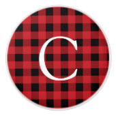 Rote und schwarze Karierte Plätze Rustikaler Dress Keramikknauf (Vorderseite)