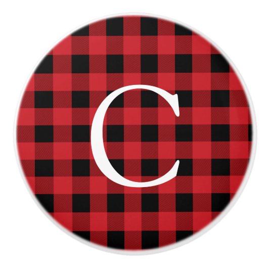 Rote und schwarze Karierte Plätze Rustikaler Dress Keramikknauf (Vorderseite)