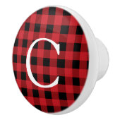 Rote und schwarze Karierte Plätze Rustikaler Dress Keramikknauf (Rechts)