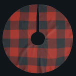 Rote und schwarze karierte Quadrate Buffalo Karier Polyester Weihnachtsbaumdecke<br><div class="desc">Bauernhof Rustikales Graues & Weißes Buffalo Kariertes Baumrock</div>