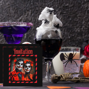 Rote und schwarze Karikatur Dia de los Muertos Paa Pappteller