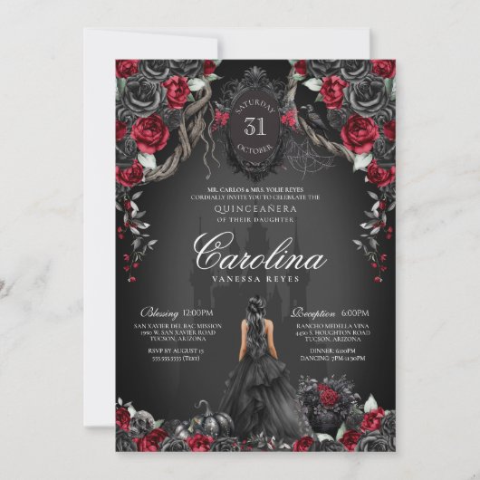 Rote und Schwarze Königin Halloween Gotische Prinz Einladung (Vorderseite)