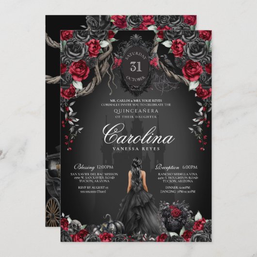 Rote und Schwarze Königin Halloween Gotische Prinz Einladung (Vorne/Hinten)