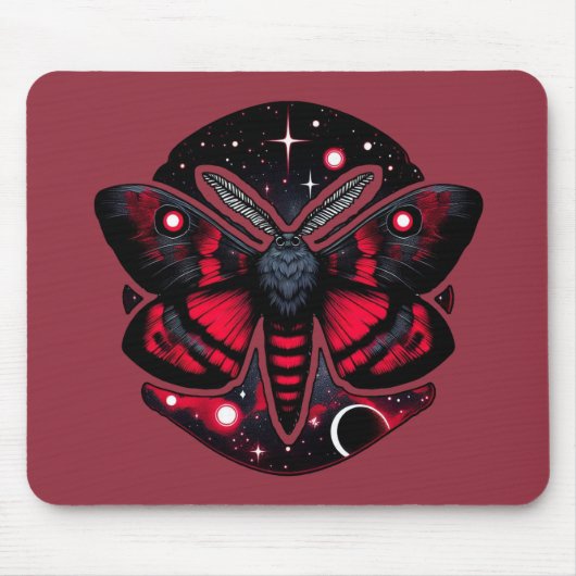 Rote und schwarze kosmische Motte - Mystische Himm Mousepad (Vorne)