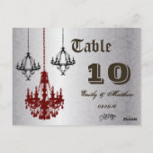 Rote und schwarze Kronleuchter-Tischnummer Postkarte (Rückseite)