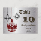 Rote und schwarze Kronleuchter-Tischnummer Postkarte (Vorderseite)