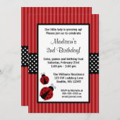 Rote und schwarze Ladybug gestreifte Punkte Geburt Einladung (Vorne/Hinten)