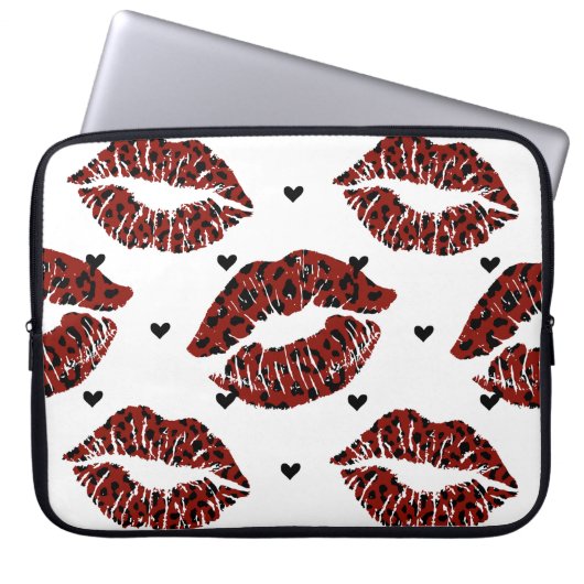 ROTE UND SCHWARZE LÖSUNG GEMUSTERTE LUSH LIPS LAPTOPSCHUTZHÜLLE (Vorderseite)
