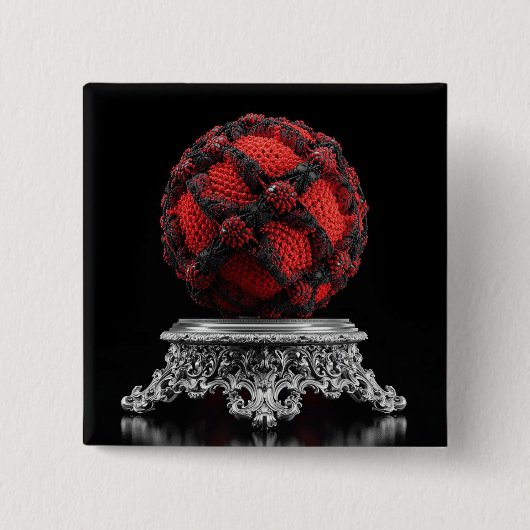 Rote und schwarze Mandelbrot-Kugel auf silbernem S Button (Vorderseite)