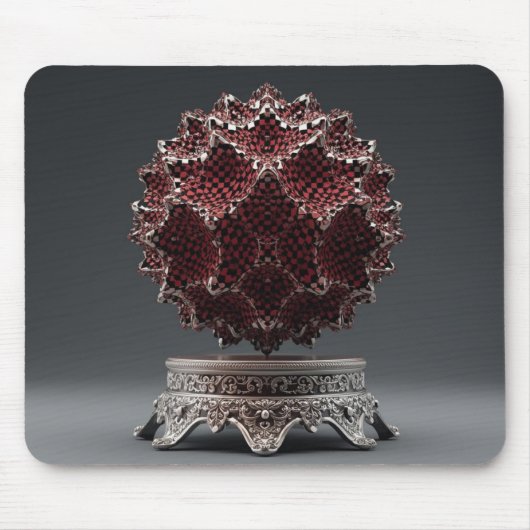 Rote und schwarze Mandelbrot-Kugel auf silbernem S Mousepad (Vorne)