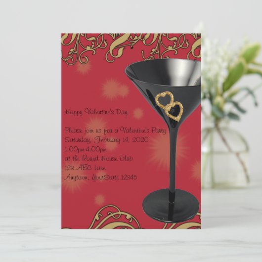 Rote und schwarze Martinivalentine-Party Einladung (Stehend Vorderseite)