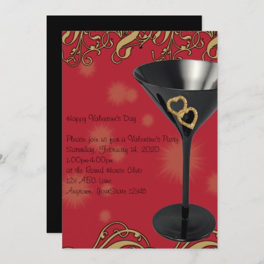 Rote und schwarze Martinivalentine-Party Einladung (Vorne/Hinten)
