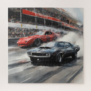 Rote und schwarze Muscle-Cars Puzzle