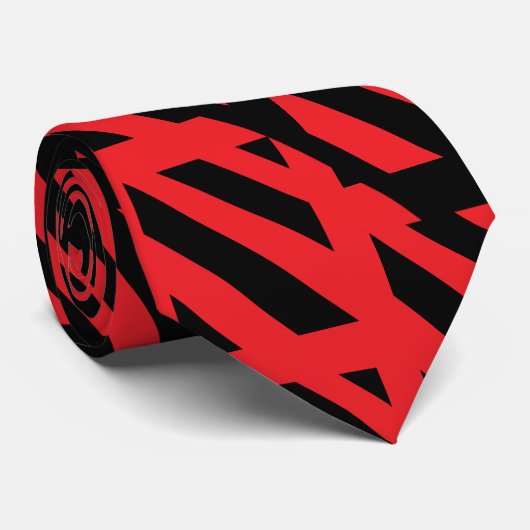 Rote und schwarze Necktie mit abstraktem Design Krawatte (Gerollt)