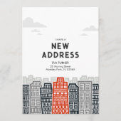 Rote und schwarze neue Adresse mit Cartoon City Einladung (Vorderseite)