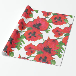 Rote und Schwarze Orientalische Poppies Muster auf Geschenkpapier
