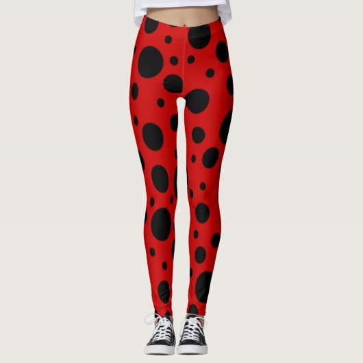 Rote und schwarze Polka Dots Leggings (Vorderseite)