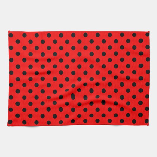Rote und schwarze Polka-Punkte Geschirrtuch (Horizontal)
