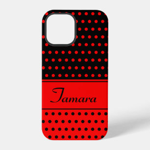 Rote und schwarze Polka-Punkte, Individuelle Name iPhone 12 Pro Hülle