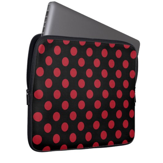 Rote und schwarze Polka-Punkte Laptopschutzhülle (Vorne Rechts)