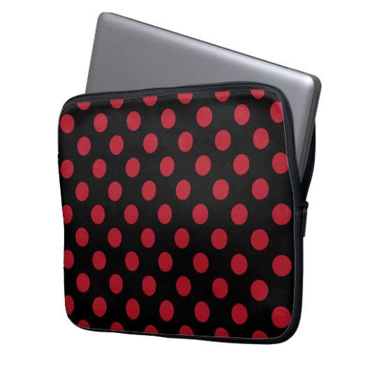 Rote und schwarze Polka-Punkte Laptopschutzhülle (Vorderseite Links)