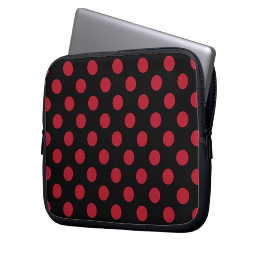 Rote und schwarze Polka-Punkte Laptopschutzhülle (Vorderseite Links)