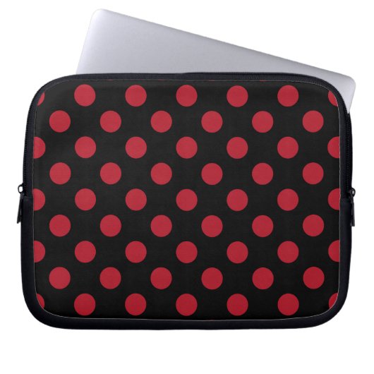 Rote und schwarze Polka-Punkte Laptopschutzhülle (Vorderseite)
