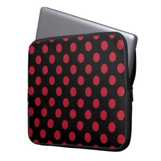 Rote und schwarze Polka-Punkte Laptopschutzhülle (Vorderseite Links)