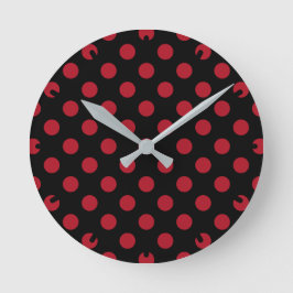 Rote und schwarze Polka-Punkte Runde Wanduhr