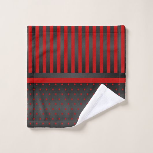Rote und schwarze Polka Punkte und Streifen Badhandtuch Set (Waschlappen)