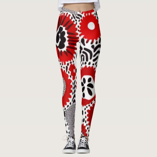 Rote und schwarze Punkte Leggings (Vorderseite)