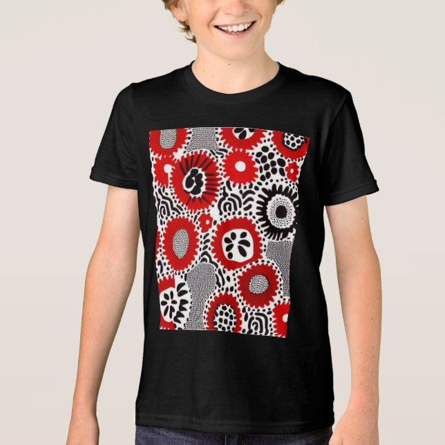 Rote und schwarze Punkte Tri-Blend Shirt (Vorderseite)