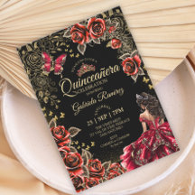 Rote und schwarze Quinceañera goldene Tiara Rosen 
