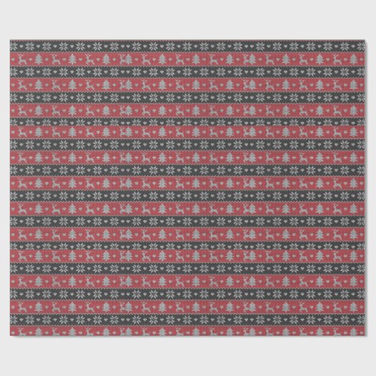 Rote und schwarze Rentiere Herzklopfen Moderne Wei Geschenkpapier (Flach)