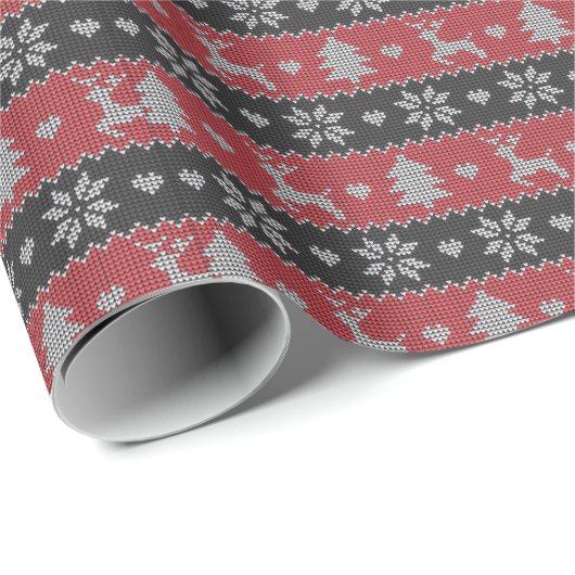 Rote und schwarze Rentiere Herzklopfen Moderne Wei Geschenkpapier (Rolleneckpunkt)