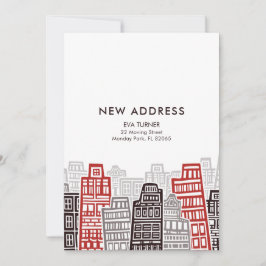 Rote und schwarze Retro-Gebäude Neue Adresskarte Einladung