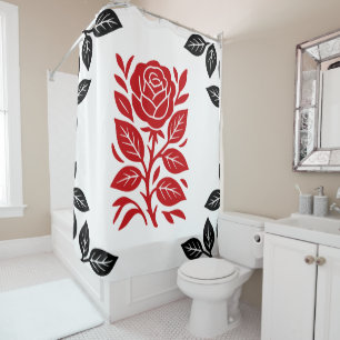Rote und schwarze Rose Blumen Modernes Minimales G Duschvorhang