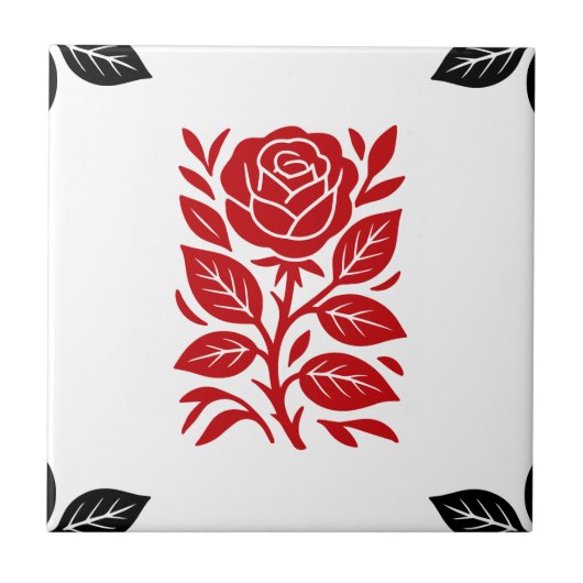 Rote und schwarze Rose Blumen Modernes Minimales G Fliese (Vorderseite)