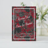 Rote und schwarze Rose Gothic Wedding Save the Dat Einladung (Stehend Vorderseite)