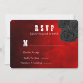 Rote und schwarze Rose Hochzeit RSVP Einladung (Vorderseite)