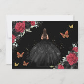 Rote und schwarze Rose Princess Gold Quinceañera Save The Date (Rückseite)