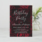 Rote und schwarze Satin-Spitzen jedes Alters Gebur Einladung (Stehend Vorderseite)