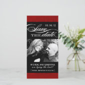 Rote und schwarze Save the Date Foto Cards (Stehend Vorderseite)