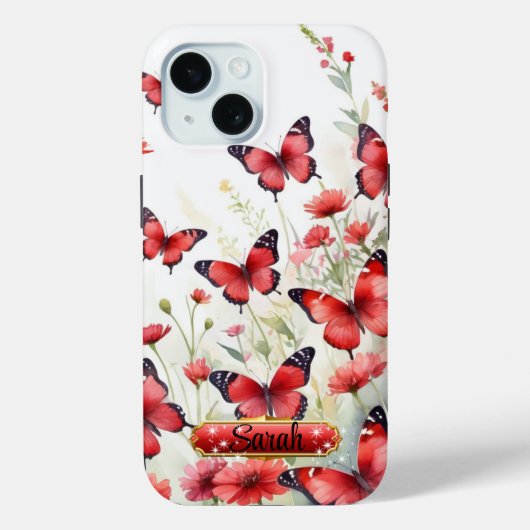 Rote und schwarze Schmetterlinge Floral iPhone / i Case-Mate iPhone Hülle (Rückseite)