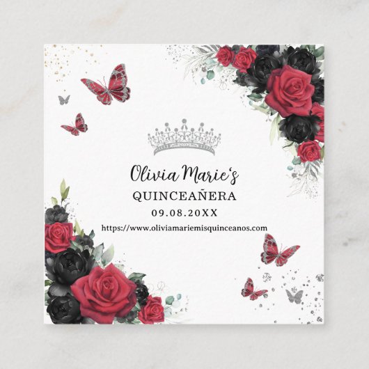Rote und Schwarze Schmetterlinge Quinceanera UAWG Begleitkarte (Rückseite)