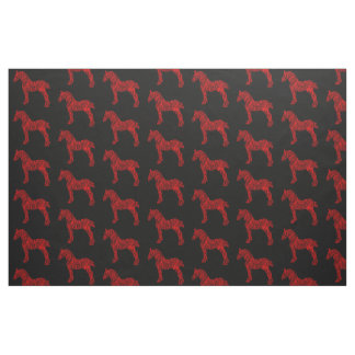Rote und schwarze Silhouette eines Zugpferdes Stoff