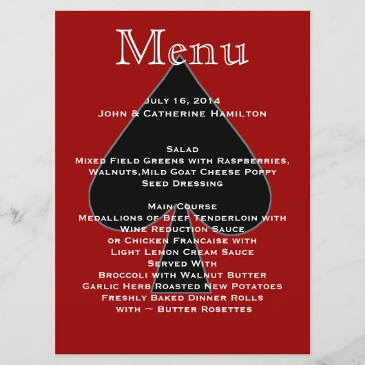 Rote und schwarze Spaten-kundenspezifisches Menükarte (Vorderseite)