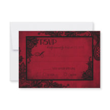 Rote und schwarze Spitzen-Gothic-RSVP-Karte
