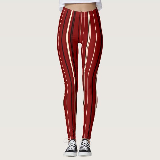 Rote und schwarze Streifen Leggings (Vorderseite)
