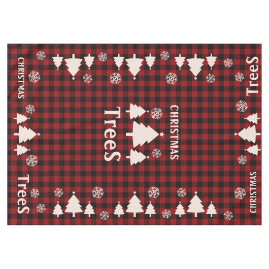 Rote und Schwarze Tartan Schneeflocken Weihnachtsb Tischdecke (Vorderseite (Horizontal))